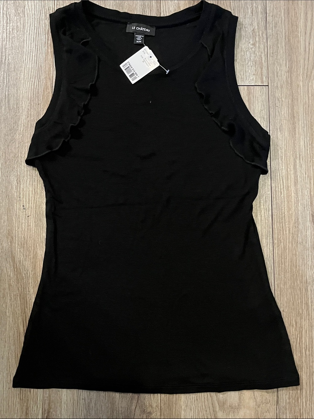 le chateau Black Sleeveless Tank with Ruffle Trim
